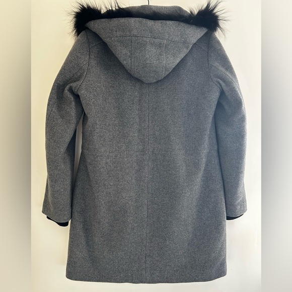 Andrew Marc Graphite Gray Wool Fox Fur Leather Trim Hooded Lined Peacoat Size 4 - Picture 12 of 12